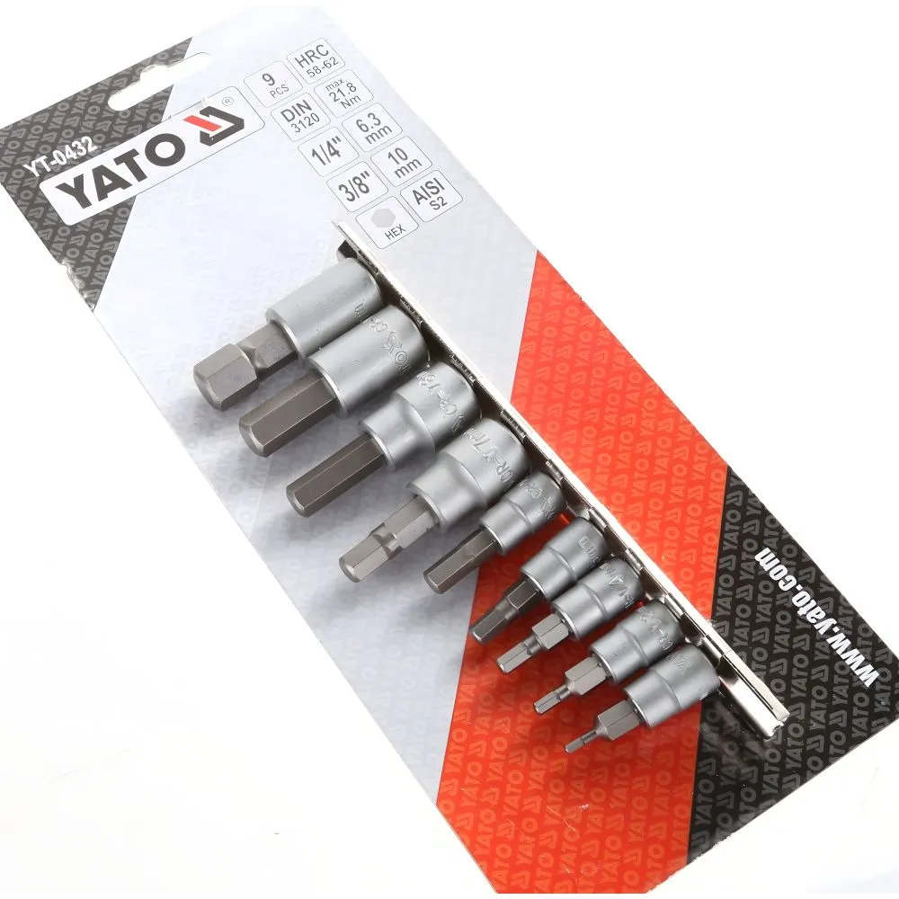 Juego de Cubos Puntas Bi Hexagonal 9PCS 1/4 3/8 (YT-0432)